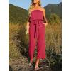 ZESICA Women’s Casual Off Shoulder Solid Color Strapless Belted Wide Leg Jumpsuit Romper(Teaberry)