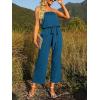 ZESICA Women’s Casual Off Shoulder Solid Color Strapless Belted Wide Leg Jumpsuit Romper(Teal)