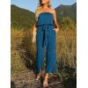 ZESICA Women’s Casual Off Shoulder Solid Color Strapless Belted Wide Leg Jumpsuit Romper(Teal)