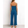 ZESICA Women’s Casual Off Shoulder Solid Color Strapless Belted Wide Leg Jumpsuit Romper(Teal)