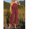 ZESICA Women’s Casual Off Shoulder Solid Color Strapless Belted Wide Leg Jumpsuit Romper(Wine)
