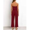 ZESICA Women’s Casual Off Shoulder Solid Color Strapless Belted Wide Leg Jumpsuit Romper(Wine)