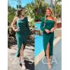 ZESICA Women’s One Shoulder Long Sleeve Cocktail Dress Sexy High Slit Ruched Bodycon Wedding Guest Maxi Dresses(Darkgreen)
