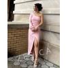 ZESICA Women’s One Shoulder Long Sleeve Cocktail Dress Sexy High Slit Ruched Bodycon Wedding Guest Maxi Dresses(Pink)