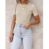 ZESICA Women’s Short Sleeve Sweater Tops 2026 Summer Crewneck T Shirt Ribbed Knit Slim Fit Basic Solid Color Tee(Almond)