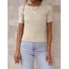 ZESICA Women’s Short Sleeve Sweater Tops 2026 Summer Crewneck T Shirt Ribbed Knit Slim Fit Basic Solid Color Tee(Almond)