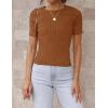 ZESICA Women’s Short Sleeve Sweater Tops 2026 Summer Crewneck T Shirt Ribbed Knit Slim Fit Basic Solid Color Tee(Brown)