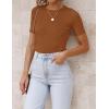 ZESICA Women’s Short Sleeve Sweater Tops 2026 Summer Crewneck T Shirt Ribbed Knit Slim Fit Basic Solid Color Tee(Brown)