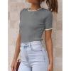 ZESICA Women’s Short Sleeve Sweater Tops 2026 Summer Crewneck T Shirt Ribbed Knit Slim Fit Basic Solid Color Tee(Darkgrey)