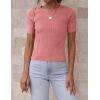 ZESICA Women’s Short Sleeve Sweater Tops 2026 Summer Crewneck T Shirt Ribbed Knit Slim Fit Basic Solid Color Tee(Dustypink)