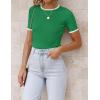 ZESICA Women’s Short Sleeve Sweater Tops 2026 Summer Crewneck T Shirt Ribbed Knit Slim Fit Basic Solid Color Tee(Green)