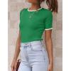 ZESICA Women’s Short Sleeve Sweater Tops 2026 Summer Crewneck T Shirt Ribbed Knit Slim Fit Basic Solid Color Tee(Green)