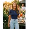 ZESICA Women’s Short Sleeve Sweater Tops 2026 Summer Crewneck T Shirt Ribbed Knit Slim Fit Basic Solid Color Tee(Navy)