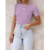ZESICA Women’s Short Sleeve Sweater Tops 2026 Summer Crewneck T Shirt Ribbed Knit Slim Fit Basic Solid Color Tee(Purple)