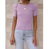 ZESICA Women’s Short Sleeve Sweater Tops 2026 Summer Crewneck T Shirt Ribbed Knit Slim Fit Basic Solid Color Tee(Purple)