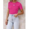ZESICA Women’s Short Sleeve Sweater Tops 2026 Summer Crewneck T Shirt Ribbed Knit Slim Fit Basic Solid Color Tee(Rose)