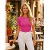 ZESICA Women’s Short Sleeve Sweater Tops 2026 Summer Crewneck T Shirt Ribbed Knit Slim Fit Basic Solid Color Tee(Rose)