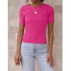 ZESICA Women’s Short Sleeve Sweater Tops 2026 Summer Crewneck T Shirt Ribbed Knit Slim Fit Basic Solid Color Tee(Rose)