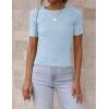 ZESICA Women’s Short Sleeve Sweater Tops 2026 Summer Crewneck T Shirt Ribbed Knit Slim Fit Basic Solid Color Tee(Skyblue)