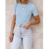 ZESICA Women’s Short Sleeve Sweater Tops 2026 Summer Crewneck T Shirt Ribbed Knit Slim Fit Basic Solid Color Tee(Skyblue)