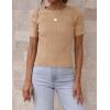 ZESICA Women’s Short Sleeve Sweater Tops 2026 Summer Crewneck T Shirt Ribbed Knit Slim Fit Basic Solid Color Tee(Toffee)