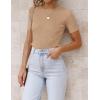 ZESICA Women’s Short Sleeve Sweater Tops 2026 Summer Crewneck T Shirt Ribbed Knit Slim Fit Basic Solid Color Tee(Toffee)