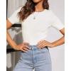 ZESICA Women’s Short Sleeve Sweater Tops 2026 Summer Crewneck T Shirt Ribbed Knit Slim Fit Basic Solid Color Tee(White)
