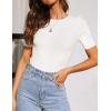 ZESICA Women’s Short Sleeve Sweater Tops 2026 Summer Crewneck T Shirt Ribbed Knit Slim Fit Basic Solid Color Tee(White)