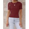 ZESICA Women’s Short Sleeve Sweater Tops 2026 Summer Crewneck T Shirt Ribbed Knit Slim Fit Basic Solid Color Tee(Wine)
