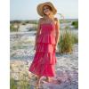 ZESICA Women‘s Summer Boho Strapless Maxi Dress 2026 Casual Sleeveless Off Shoulder Smocked Tiered Beach Long Sundress(Hot Pink)