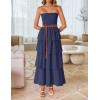 ZESICA Women‘s Summer Boho Strapless Maxi Dress 2026 Casual Sleeveless Off Shoulder Smocked Tiered Beach Long Sundress(Navy)