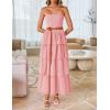 ZESICA Women‘s Summer Boho Strapless Maxi Dress 2026 Casual Sleeveless Off Shoulder Smocked Tiered Beach Long Sundress(Pink)