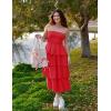 ZESICA Women‘s Summer Boho Strapless Maxi Dress 2026 Casual Sleeveless Off Shoulder Smocked Tiered Beach Long Sundress(Red)
