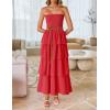 ZESICA Women‘s Summer Boho Strapless Maxi Dress 2026 Casual Sleeveless Off Shoulder Smocked Tiered Beach Long Sundress(Red)