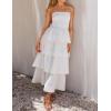 ZESICA Women‘s Summer Boho Strapless Maxi Dress 2026 Casual Sleeveless Off Shoulder Smocked Tiered Beach Long Sundress(White)