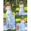ZESICA Women‘s Summer Boho Strapless Maxi Dress 2026 Casual Sleeveless Off Shoulder Smocked Tiered Beach Long Sundress(White)