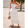 ZESICA Women‘s Summer Boho Strapless Maxi Dress 2026 Casual Sleeveless Off Shoulder Smocked Tiered Beach Long Sundress(White)