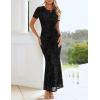 ZESICA Women’s Summer Short Sleeve Floral Bodycon Dress 2026 Ruched Mesh Wedding Guest Cocktail Party Maxi Dresses(Black)