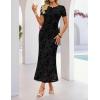 ZESICA Women’s Summer Short Sleeve Floral Bodycon Dress 2026 Ruched Mesh Wedding Guest Cocktail Party Maxi Dresses(Black)