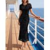 ZESICA Women’s Summer Short Sleeve Floral Bodycon Dress 2026 Ruched Mesh Wedding Guest Cocktail Party Maxi Dresses(Black)