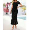 ZESICA Women’s Summer Short Sleeve Floral Bodycon Dress 2026 Ruched Mesh Wedding Guest Cocktail Party Maxi Dresses(Black)