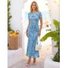 ZESICA Women’s Summer Short Sleeve Floral Bodycon Dress 2026 Ruched Mesh Wedding Guest Cocktail Party Maxi Dresses(Blue)