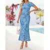 ZESICA Women’s Summer Short Sleeve Floral Bodycon Dress 2026 Ruched Mesh Wedding Guest Cocktail Party Maxi Dresses(Blue)