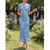 ZESICA Women’s Summer Short Sleeve Floral Bodycon Dress 2026 Ruched Mesh Wedding Guest Cocktail Party Maxi Dresses(Blue)
