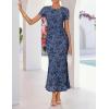 ZESICA Women’s Summer Short Sleeve Floral Bodycon Dress 2026 Ruched Mesh Wedding Guest Cocktail Party Maxi Dresses(Dustyblue)