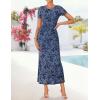 ZESICA Women’s Summer Short Sleeve Floral Bodycon Dress 2026 Ruched Mesh Wedding Guest Cocktail Party Maxi Dresses(Dustyblue)