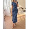 ZESICA Women’s Summer Short Sleeve Floral Bodycon Dress 2026 Ruched Mesh Wedding Guest Cocktail Party Maxi Dresses(Dustyblue)