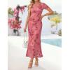 ZESICA Women’s Summer Short Sleeve Floral Bodycon Dress 2026 Ruched Mesh Wedding Guest Cocktail Party Maxi Dresses(Pink)