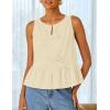 ZESICA Women’s Summer Sleeveless Tank Tops Crewneck Tie Front Loose Flowy Ruffle Peplum Babydoll Blouses(Apricot)