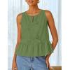 ZESICA Women’s Summer Sleeveless Tank Tops Crewneck Tie Front Loose Flowy Ruffle Peplum Babydoll Blouses(Armygreen)